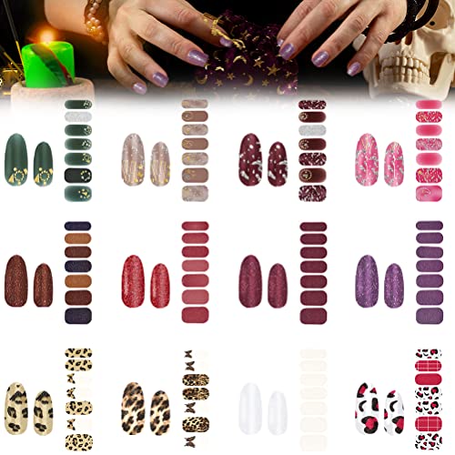 Pegatinas Para Uñas Adhesivas NOCHME 12 Hojas Impermeables Full Cover Manicura Francesa, Brillo Metálico Decorativas Calcomanías Decoraciones Nail Art Stickers De Uñas Para Mujeres Y Niñas