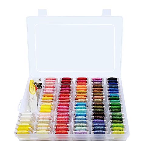 Peirich Hilo de punto de cruz, 110 colores, hilo de bordar con organizador, caja de almacenamiento, hilo de bordar, pulsera, cuerda, juego de 43 herramientas de punto de cruz