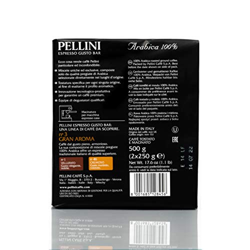 Pellini Caffè - Café Molido para máquina - Espresso Gusto Bar N. 3 Gran Aroma 500 g