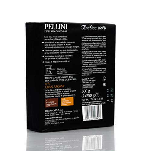 Pellini Caffè - Café Molido para máquina - Espresso Gusto Bar N. 3 Gran Aroma 500 g