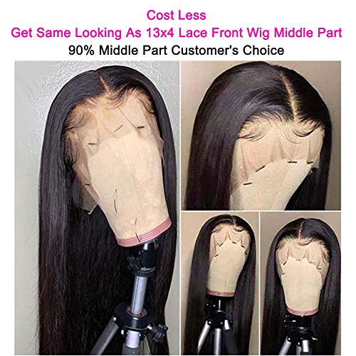 Pelucas Mujeres Negras Cabello Natural Humano Parte Media Lace Front Straight Peluca Con Cabello De Bebé Nacimiento Del Pelo Natural Densidad Del 150% Pelo Virgen Brasileño Sin Procesar