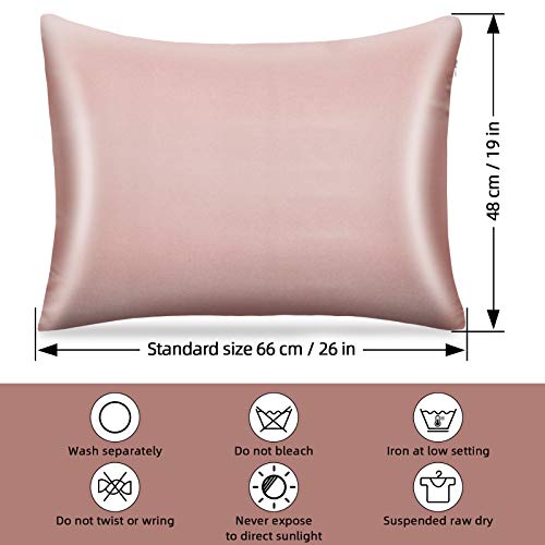 pendali Funda de Almohada de Satén para Cabello y Piel, Funda Almohada con Cremallera Oculta, Antiarrugas, Resistente a la Decoloración, 1 Pieza Microfibra Suave Fundas Almohadas 48 x 66 cm (Rosa)