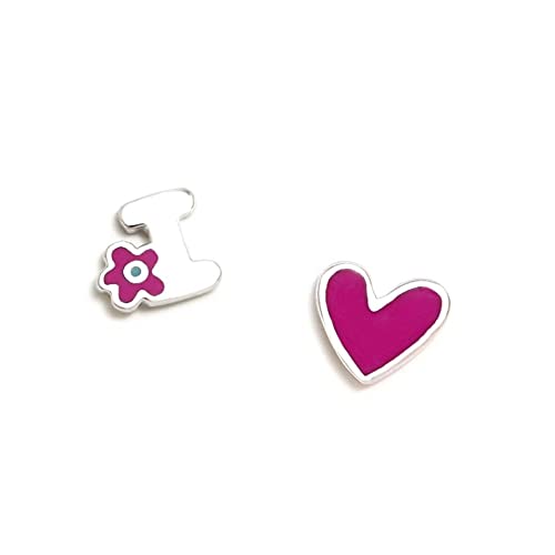 Pendientes Agatha Ruiz de la Prada colección ABECEDARIO plata Ley 925m inicial I corazón morado