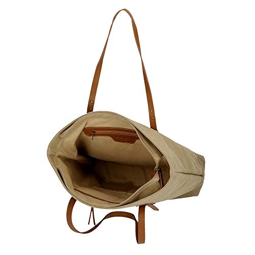 Pepe Jeans Tana Bolso Shopper Beige 35x40x11 cms Algodón, Poliéster y PU.