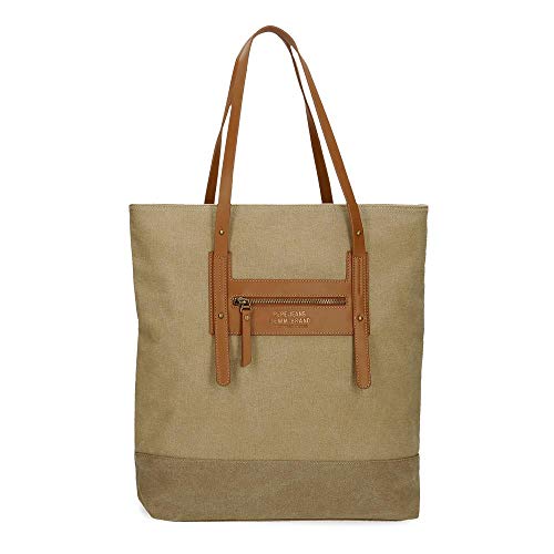 Pepe Jeans Tana Bolso Shopper Beige 35x40x11 cms Algodón, Poliéster y PU.