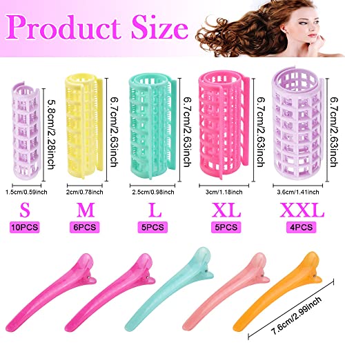 PERFETSELL 30 Pcs Rulos Plasticos para Cabello Rizar Pelo Sin Calor 5 Tamaños: 36 mm, 30 mm, 25 mm, 20 mm, 15 mm Rulos Pelo Grandes y Pequeños Rulos Ondas para Pelo Corto y Cabello Largo + 5 Pinzas