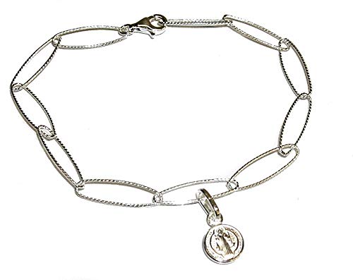 perlascarel Pulsera con Medalla de San Benito Todo Plata de Ley 925 y Estuche Regalo