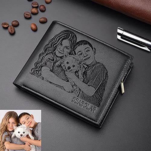 Personalizado de Foto Carteras, Grabada Monedero Personalizadas Minimalistas,Cuero Billetera Mujer,Regalos para Hombre Cartera (Negro)