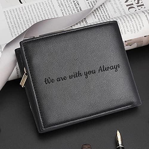 Personalizado de Foto Carteras, Grabada Monedero Personalizadas Minimalistas,Cuero Billetera Mujer,Regalos para Hombre Cartera (Negro)