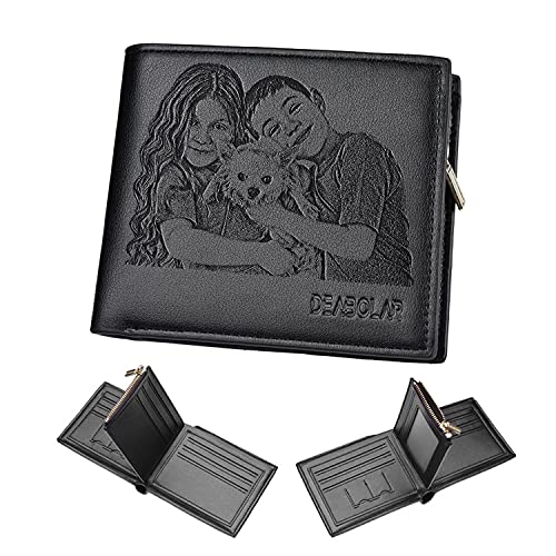 Personalizado de Foto Carteras, Grabada Monedero Personalizadas Minimalistas,Cuero Billetera Mujer,Regalos para Hombre Cartera (Negro)