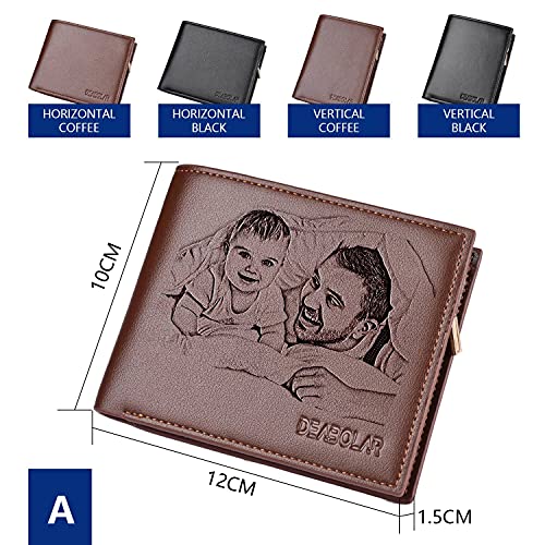 Personalizado de Foto Carteras, Grabada Monedero Personalizadas Minimalistas,Cuero Billetera Mujer,Regalos para Hombre Cartera (Negro)