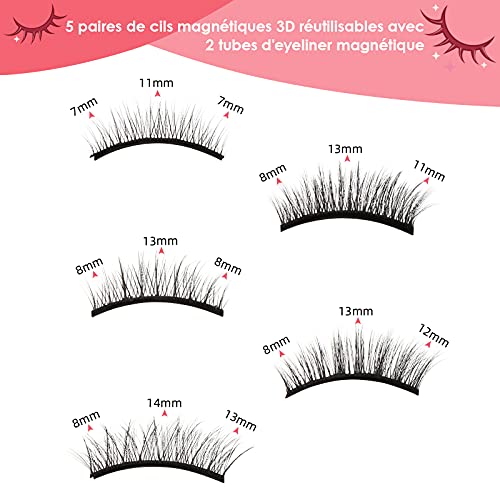 Pestañas magnéticas, pestañas postizas reutilizables con aspecto natural, delineador de ojos magnético doble, kit de pestañas magnéticas [5 pares]