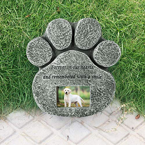 Petyoung Piedra Conmemorativa de Mascotas Placas de lápida de Recuerdo de Mascota con Estampado de Pata con Marco de Fotos