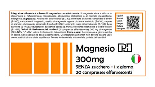 PHARMINICIO Magnesio PH 300 mg, Naranja - 20 comprimidos efervescentes