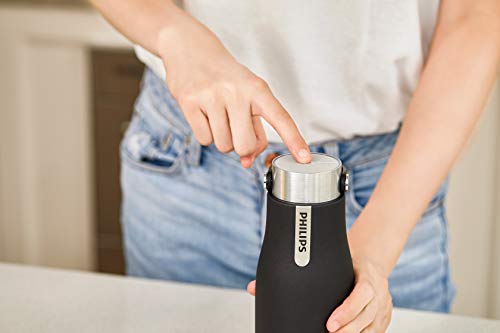 Phillips Go Zero Smart Bottle - Botella de agua UVC-LED Autolimpiable, Acero Inoxidable, Libre de BPA