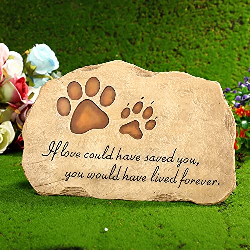 Piedra Conmemorativa para Mascotas Lápida de Perro Gato Escalón de Memoria de Mascotas Lápida Conmemorativa de Jardín Piedra de Jardinería de Resina con Estampado de Pata, 11 x 7,5 Pulgadas