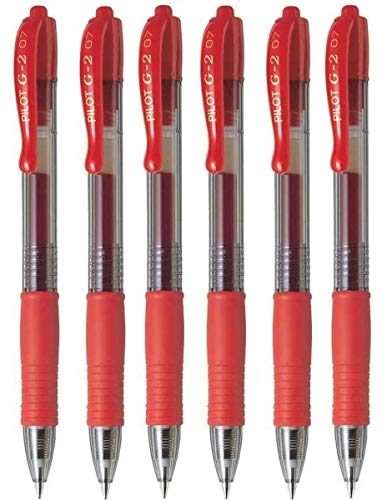 Piloto G2 07 Rojo Fino Retráctil Gel Tinta Pluma Rollerball 0.7mm Punta Punta 0.39mm Anchura Línea Recargables BL-G2-7 (Paquete De 6)