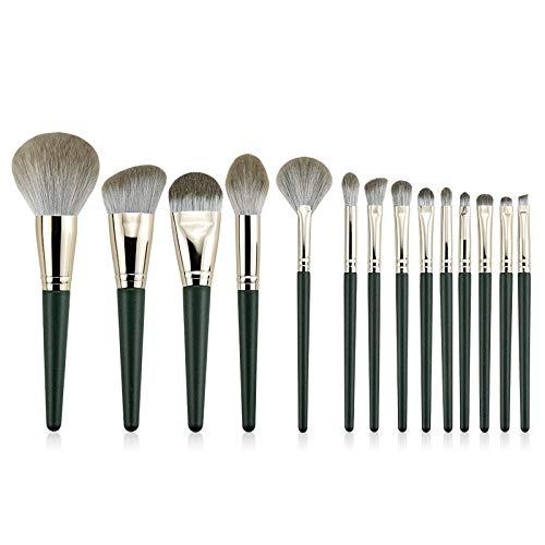 Pinceles maquillaje 14 unids/set verde pinceles de maquillaje conjunto polvo colorete angulada escultura sombra de ojos que resaltador pliegue brocha para cejas y labios