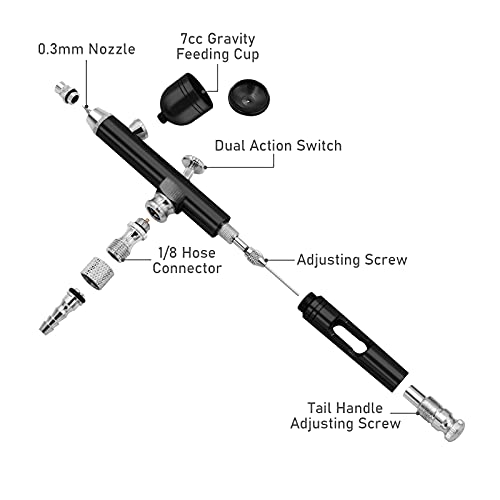 Pinkiou Kit de máquina de maquillaje con aerógrafo con bolígrafo en aerosol Agujas de 0.3 mm para tatuajes corporales Manicura Pintura al aire para uñas Decoración de pasteles (Negro)