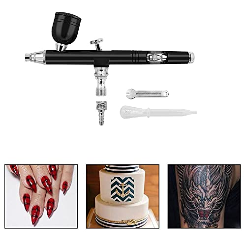 Pinkiou Kit de máquina de maquillaje con aerógrafo con bolígrafo en aerosol Agujas de 0.3 mm para tatuajes corporales Manicura Pintura al aire para uñas Decoración de pasteles (Negro)