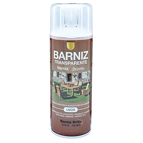 Pintura spray 400ml Barniz Brillo transparente para Metal/Madera/Plástico(Barniz Brillo,1 Bote)