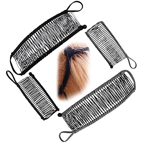 Pinzas Peine Plátano Vintage Banana Barrette Peine Clip 4 piezas TAIZER Elástico Pinza Pelo Estiramiento Doble Peine Cabello Extensibles Soporte Cola Peine Cabello Mujeres Accesorios Cabello Rizado