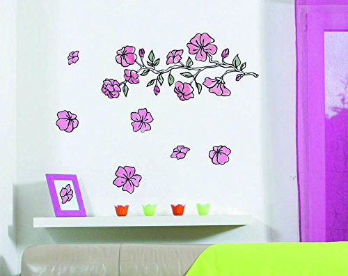 Plage Decoración Mural Adhesiva con Diseño Flores Rosas Orientales, Vinilo, Rosa, 48x3x68 cm