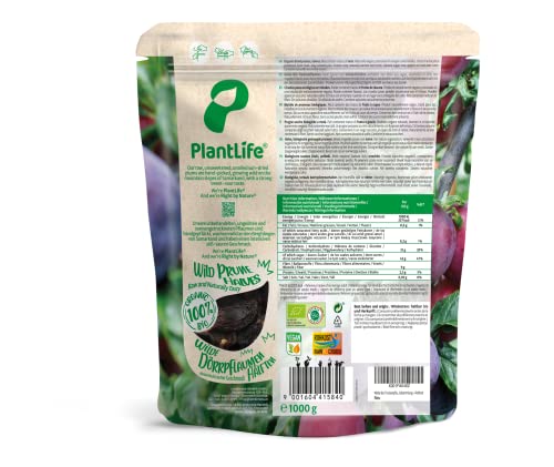 PlantLife Rodajas de ciruela BÍO 1kg – ciruelas pasas naturales – crudas – sin hueso y secadas al sol - 100% reciclable