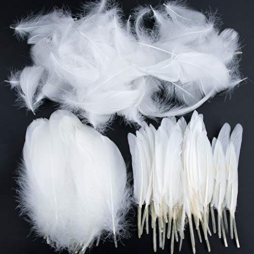 Plumas de Ganso, 250 pcs Blanco Natural Plumas de Gallo Manualidades Decoración para Disfraces Hats, Hogar Bricolaje, Ropa Casa Fiesta (accesorio de disfraz)