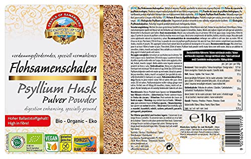 Polvo de cáscara de psyllium orgánico - puro y natural - 99% + pureza - sin aditivos - crudos - vegano - 1 kg