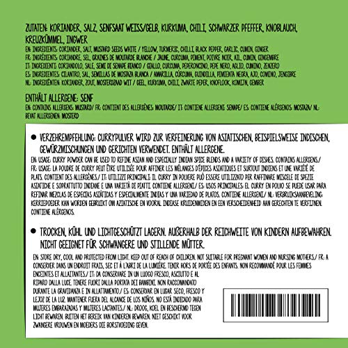 Polvo de curry caliente (250g), mezcla típica de especias de curry indio, empaque resellable