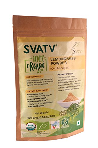 Polvo de limoncillo SVATV (Cymbopogon) 1/2 LB, 08 oz, 227g USDA certificado