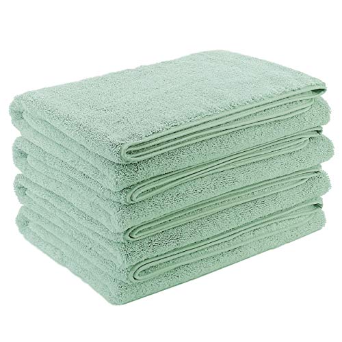 Polyte - Toalla de baño de Microfibra superabsorbente antipelusa - Secado rápido - Verde Claro - 145 x 76 cm - Pack de 4