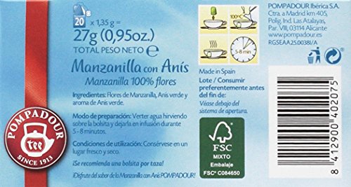 Pompadour Té Infusion Manzanilla con Anís - 20 bolsitas - [Pack de 5]