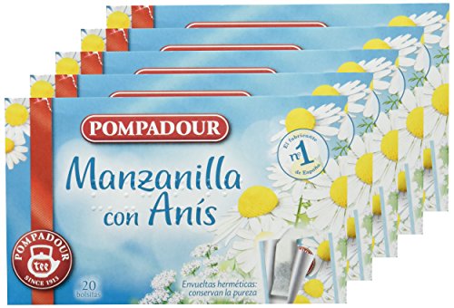 Pompadour Té Infusion Manzanilla con Anís - 20 bolsitas - [Pack de 5]