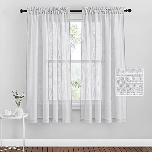 PONY DANCE Cortinas Translúcida Visillos - Cortinas Voile para Puertas Ventanas Salón Dormitorio, 2 Piezas, A 132 x L 160 CM, Gris Claro