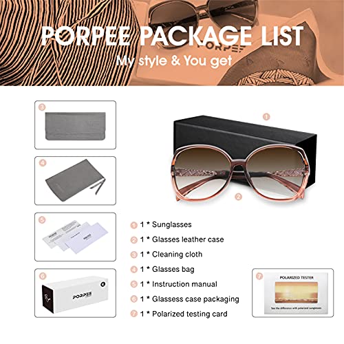 PORPEE Gafas de Sol Mujer Polarizadas, 2021 Gafas de Sol Moda con Tecnología de Incrustación de Diamante - Lentes polarizantes HD de nylon | UV400 Protection | Resistencia al Deslumbramiento