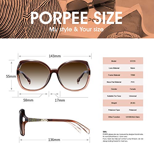 PORPEE Gafas de Sol Mujer Polarizadas, 2021 Gafas de Sol Moda con Tecnología de Incrustación de Diamante - Lentes polarizantes HD de nylon | UV400 Protection | Resistencia al Deslumbramiento