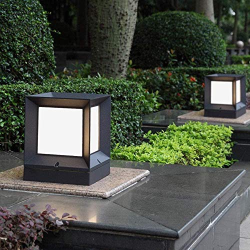 Poste de Luces para Exteriores Cubo Cuadrado clásico Moderno IP55 Impermeable Columna a Prueba de Lluvia Luz Negro Aluminio Metal Patio Jardín Paisaje Decoración Farola