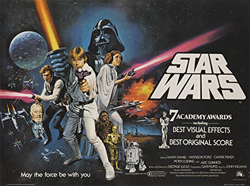 Póster de Star Wars 1977 con texto en inglés "Oscar" y película de acción de cine de acción A4 +