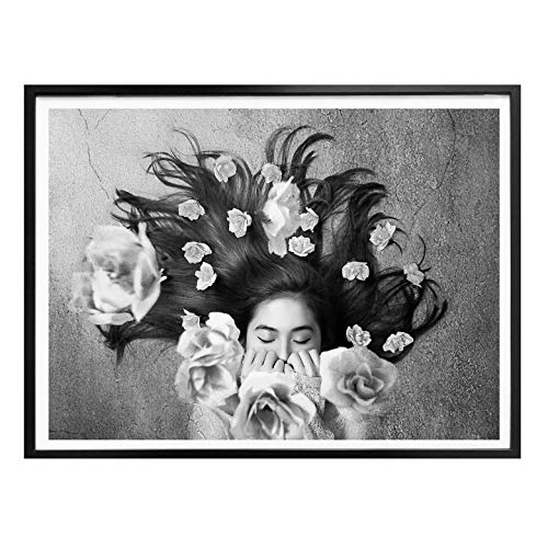 Póster de Sulistyono, cuadro decorativo, cuadro de fotos en blanco y negro, para mujer, flores, dormir, sin accesorios, 40 x 30 cm