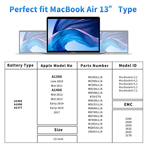 POWEROWL A1405 A1466 Batería para MacBook Air de 13" Batería de Repuesto para MacBook Air de 13" 2010 2011 2012 2013 2014 2015 2017 A1369 A1466 Batería [A1405 A1496 A1377 Batería, 7,6 V/55 WH]