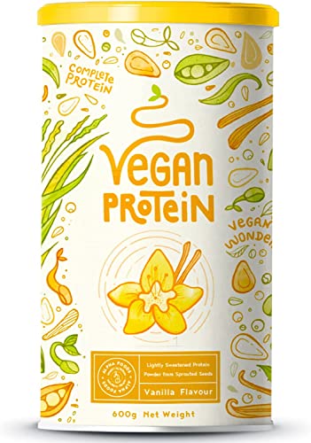 Proteína vegana - VAINILLA - Proteinas vegetal de arroz, guisantes, semillas de lino, amaranto, semillas de girasol y semillas de calabaza germinadas - 600 g en polvo