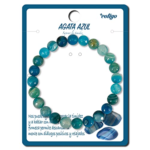 Pulsera de Piedra Natural Agata Azul Pulsera Hilo Elastico con Cuentas Piedra Natural 8 mm - Distintas Piedras Semipreciosas para Mujer, Hombres Yoga Regalo (Agata Azul)