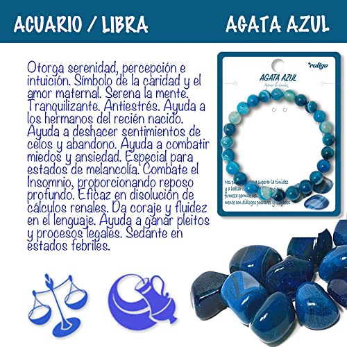 Pulsera de Piedra Natural Agata Azul Pulsera Hilo Elastico con Cuentas Piedra Natural 8 mm - Distintas Piedras Semipreciosas para Mujer, Hombres Yoga Regalo (Agata Azul)