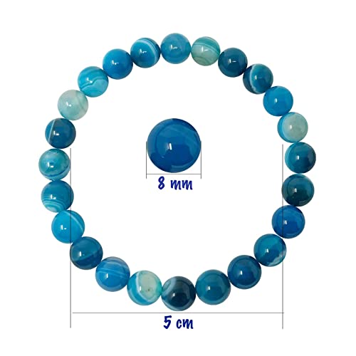 Pulsera de Piedra Natural Agata Azul Pulsera Hilo Elastico con Cuentas Piedra Natural 8 mm - Distintas Piedras Semipreciosas para Mujer, Hombres Yoga Regalo (Agata Azul)