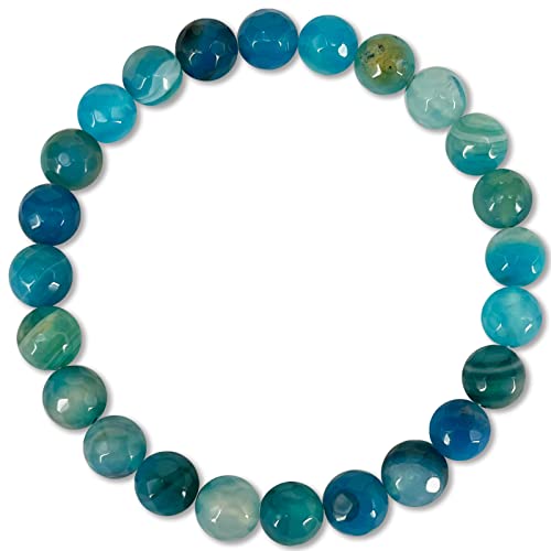 Pulsera de Piedra Natural Agata Azul Pulsera Hilo Elastico con Cuentas Piedra Natural 8 mm - Distintas Piedras Semipreciosas para Mujer, Hombres Yoga Regalo (Agata Azul)