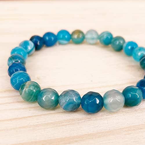 Pulsera de Piedra Natural Agata Azul Pulsera Hilo Elastico con Cuentas Piedra Natural 8 mm - Distintas Piedras Semipreciosas para Mujer, Hombres Yoga Regalo (Agata Azul)