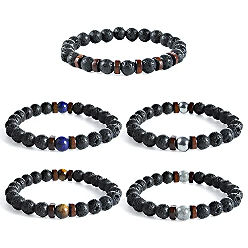 Pulsera Piedra Natural, Weinsamkeit 5 pieces of Chakra Pulsera, pulsera tibetana, 8mm men’s stretch bracelet, a great choice for women and men’s Christmas gifts