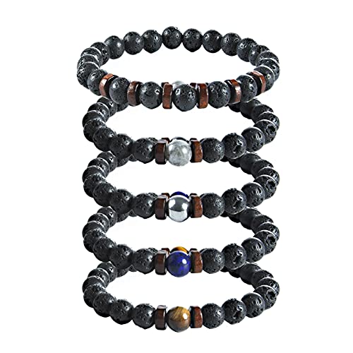 Pulsera Piedra Natural, Weinsamkeit 5 pieces of Chakra Pulsera, pulsera tibetana, 8mm men’s stretch bracelet, a great choice for women and men’s Christmas gifts